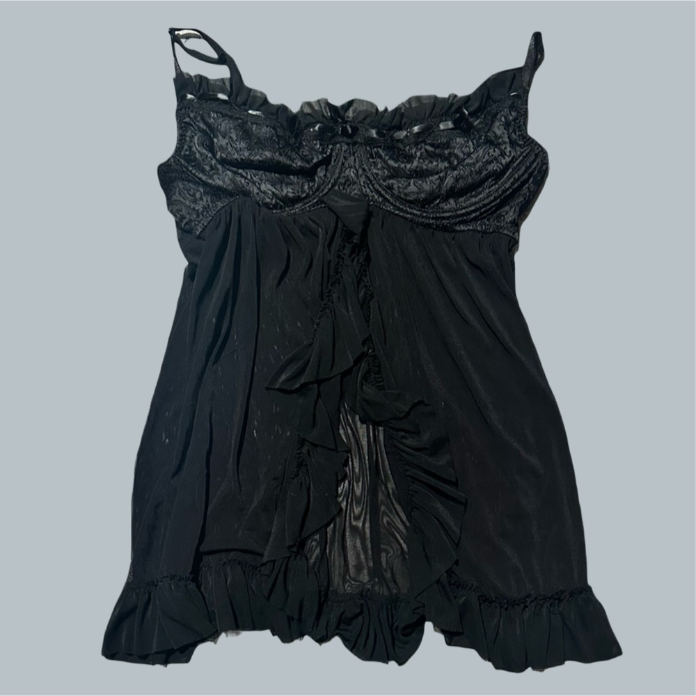 Dreamgirl Women's Lace Ruffle Sheer Lingerie Ribbon Detailed Strap large chiffon